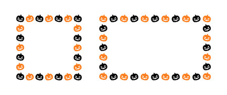 Jack O Lantern Pumpkin Halloween Frame Border Silhouette Set. Social Media Post Card Template Vector Illustration.のイラスト素材
