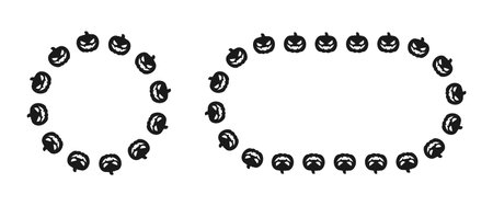 Jack O Lantern Pumpkin Halloween Frame Border Silhouette Set. Social Media Post Card Template Vector Illustration.のイラスト素材