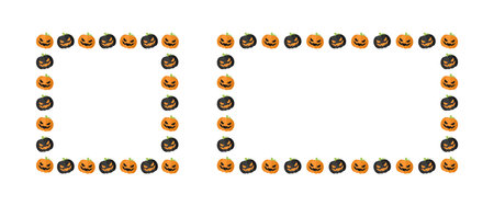 Jack O Lantern Pumpkin Halloween Frame Border Set. Social Media Post Card Template Vector Illustration Collection.のイラスト素材