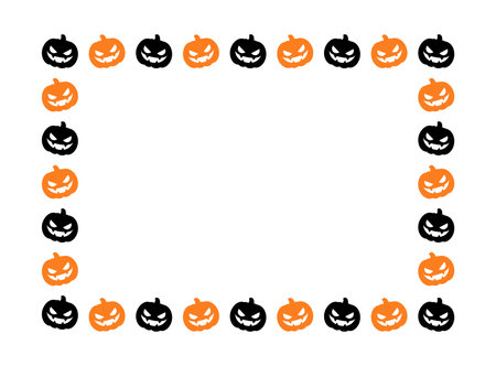Rectangle Jack O Lantern Pumpkin Halloween Frame Border Silhouette. Social Media Post Card Template Vector Illustration.のイラスト素材