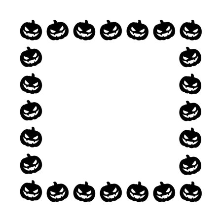 Square Jack O Lantern Pumpkin Halloween Frame Border Silhouette. Social Media Post Card Template Vector Illustration.のイラスト素材