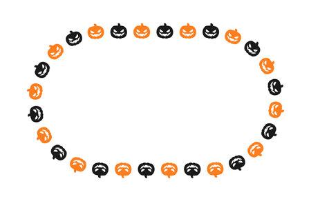 Oval Jack O Lantern Pumpkin Halloween Frame Border Silhouette. Social Media Post Card Template Vector Illustration.のイラスト素材