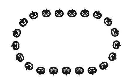 Oval Jack O Lantern Pumpkin Halloween Frame Border Silhouette. Social Media Post Card Template Vector Illustration.のイラスト素材
