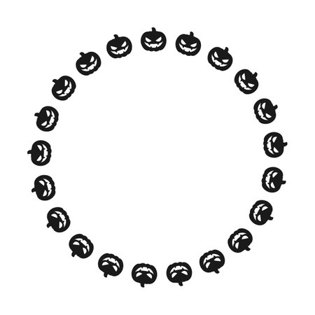 Round Jack O Lantern Pumpkin Halloween Frame Border Silhouette. Social Media Post Card Template Vector Illustration.のイラスト素材