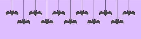 Happy Halloween banner border with bats hanging from spider webs. Spooky Ornaments Decoration Vector illustration, trick or treat party invitationのイラスト素材
