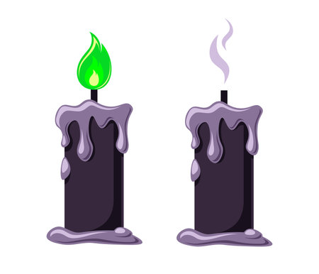 Spooky Black Candle with Green Flame Set, Halloween Graphicsのイラスト素材