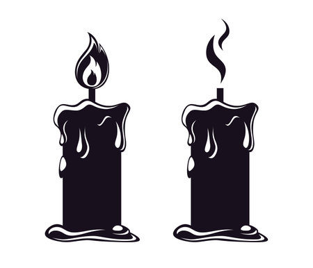 Spooky Candle with Melting Wax Silhouette Set, Halloween Graphicsのイラスト素材