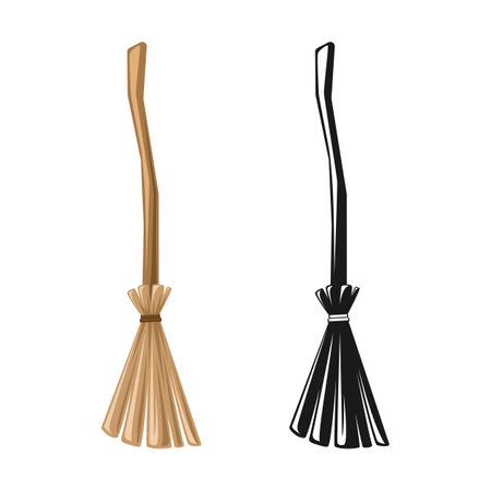 Old Witch Broom Set, Halloween Broomstick Graphics Illustrationのイラスト素材