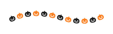 Separator Border illustration line of cute jack o lanterns, evil pumpkin, trick or treat silhouette pattern for Halloween day concept of autumn seasonのイラスト素材