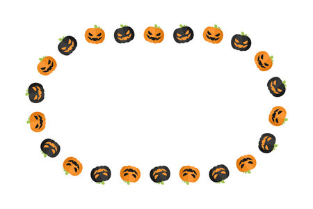 Oval Jack O Lantern Halloween Frame Border with Text Space. Social Media Post Card Template Vector Illustration.のイラスト素材
