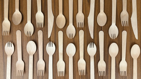 Eco-friendly disposable utensils made of wood. Environmental protection, save nature, ecology...