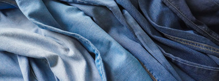 Denim fabric light to dark gradient blue shades abstract background banner