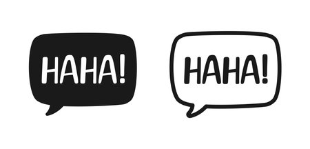 Haha laughing speech bubble sound effect icon. Cute black text lettering outline and silhouette set vector illustration.のイラスト素材