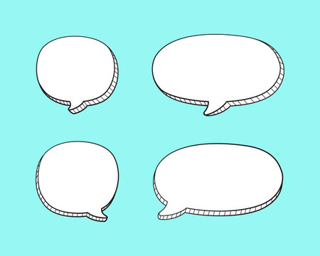 Comic 3D doodle speech bubble outline collection set vector illustrationのイラスト素材