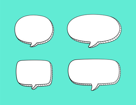 Comic 3D doodle speech bubble outline collection set vector illustrationのイラスト素材