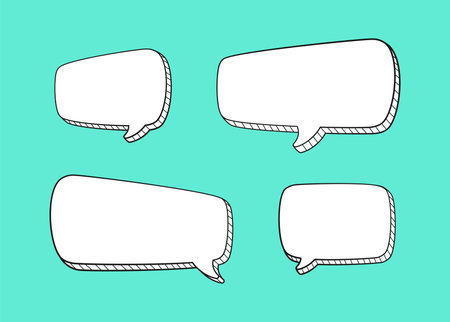 Comic 3D doodle speech bubble outline collection set vector illustrationのイラスト素材