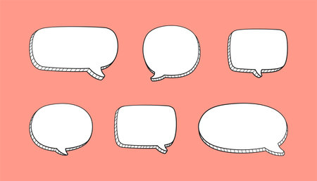 Comic 3D doodle speech bubble outline collection set vector illustrationのイラスト素材