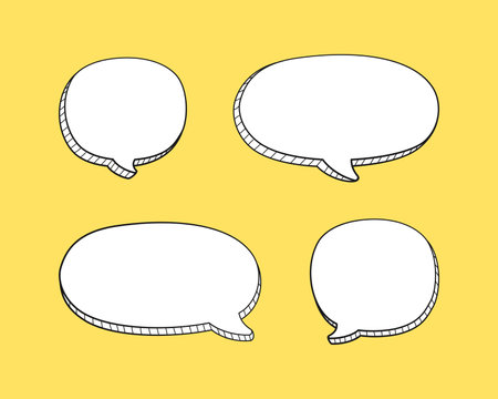 Comic 3D doodle speech bubble outline collection set vector illustrationのイラスト素材