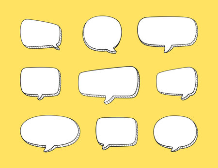 Comic 3D doodle speech bubble outline collection set vector illustrationのイラスト素材