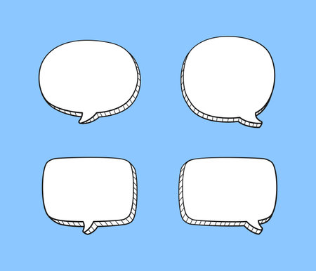 Comic 3D doodle speech bubble outline collection set vector illustrationのイラスト素材