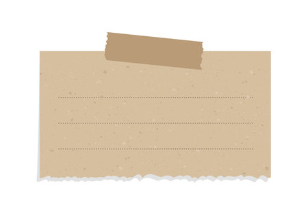 Taped vintage brown torn paper illustration template. Recycled memo note paper with adhesive tape.のイラスト素材