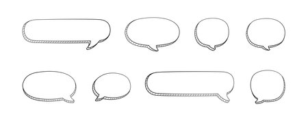 Comic 3D doodle speech bubble outline collection set vector illustrationのイラスト素材
