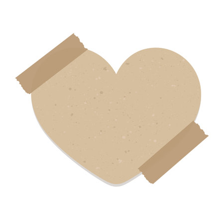 Vintage heart shape brown paper note. Recycled memo paper with adhesive tape.のイラスト素材