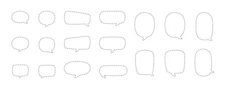 Geometric comic speech bubbles made of dotted dashed line setのイラスト素材