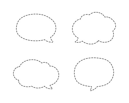 Geometric comic speech bubbles made of dotted dashed line setのイラスト素材