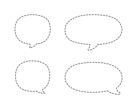 Geometric comic speech bubble balloon made of dotted dashed line setのイラスト素材