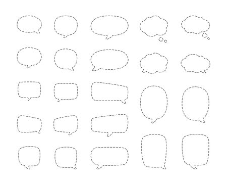 Geometric comic speech bubbles made of dotted dashed line setのイラスト素材