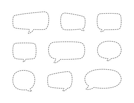 Geometric comic speech bubbles made of dotted dashed line setのイラスト素材