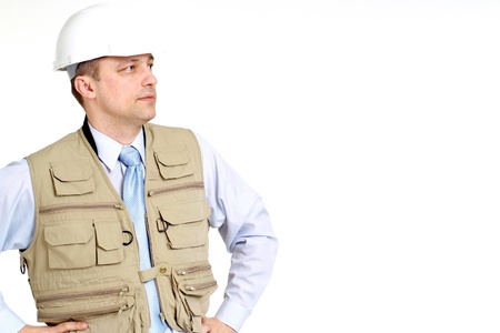 Interesting man working in the construction helmetの写真素材