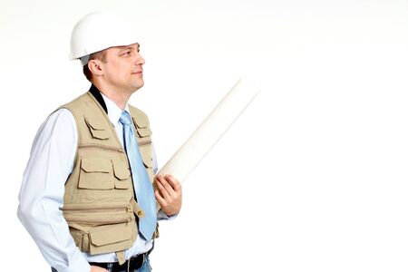Nice man working in the construction helmetの写真素材