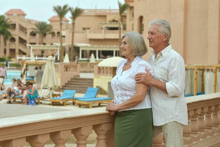 Portrait of amusing smiling old couple on vacationの写真素材