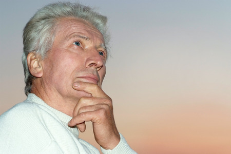 portrait of a pretty old man outdoorsの写真素材