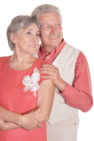 Portrait of a happy senior couple on a white backgroundの写真素材