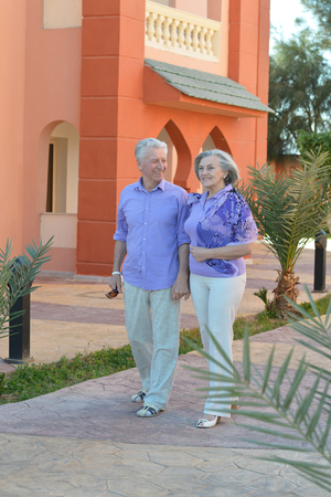 Portrait of a happy happy mature couple on vacationの写真素材