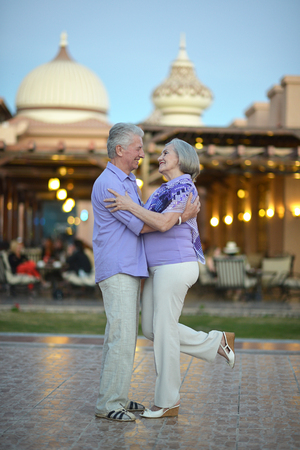 Portrait of a happy happy mature couple on vacationの写真素材