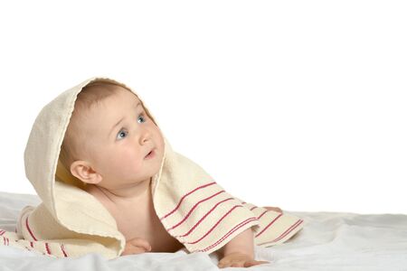 Portrait  of Beautiful cute baby with blanketの写真素材