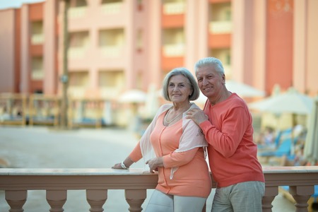 Portrait of beautiful elderly couple outdoor ,close-upの写真素材