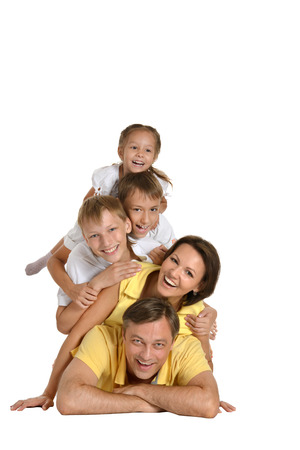 Cute happy family isolated on white backgroundの写真素材