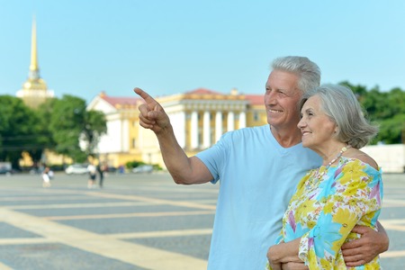 Portrait of beautiful elderly couple outdoor ,close-upの写真素材