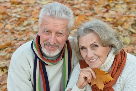 Portrait of a happy senior couple in autumn park