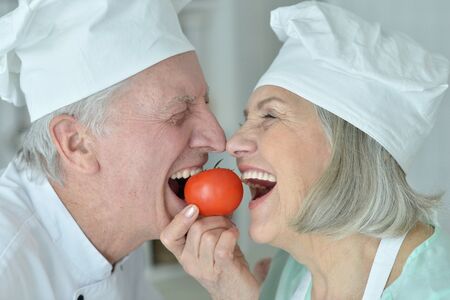 Portrait of a senior chefs couple at kitchen