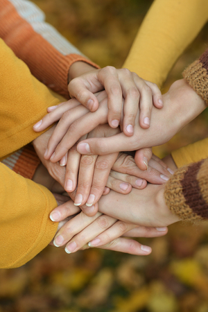 Hands held together on a natural backgroundの写真素材