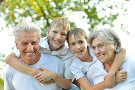 Portrait of a grandparents and grandchildren wolking together