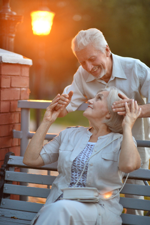 portrait of happy  Mature couple in townの写真素材