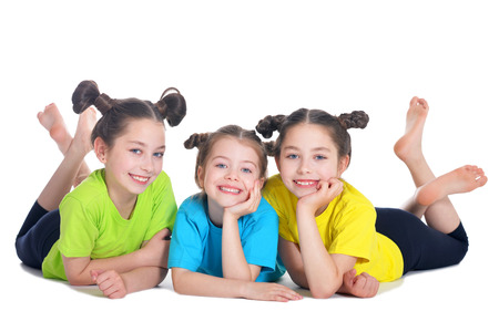 portrait of cute little girls posing in studioの写真素材