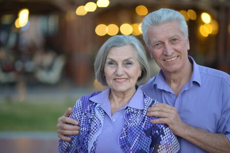 Portrait of happy senior couple on vacationの写真素材